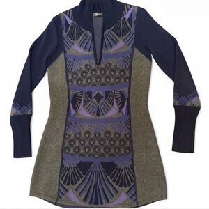 Title Nine merino wool blend sweater dress purple boho geometric pattern